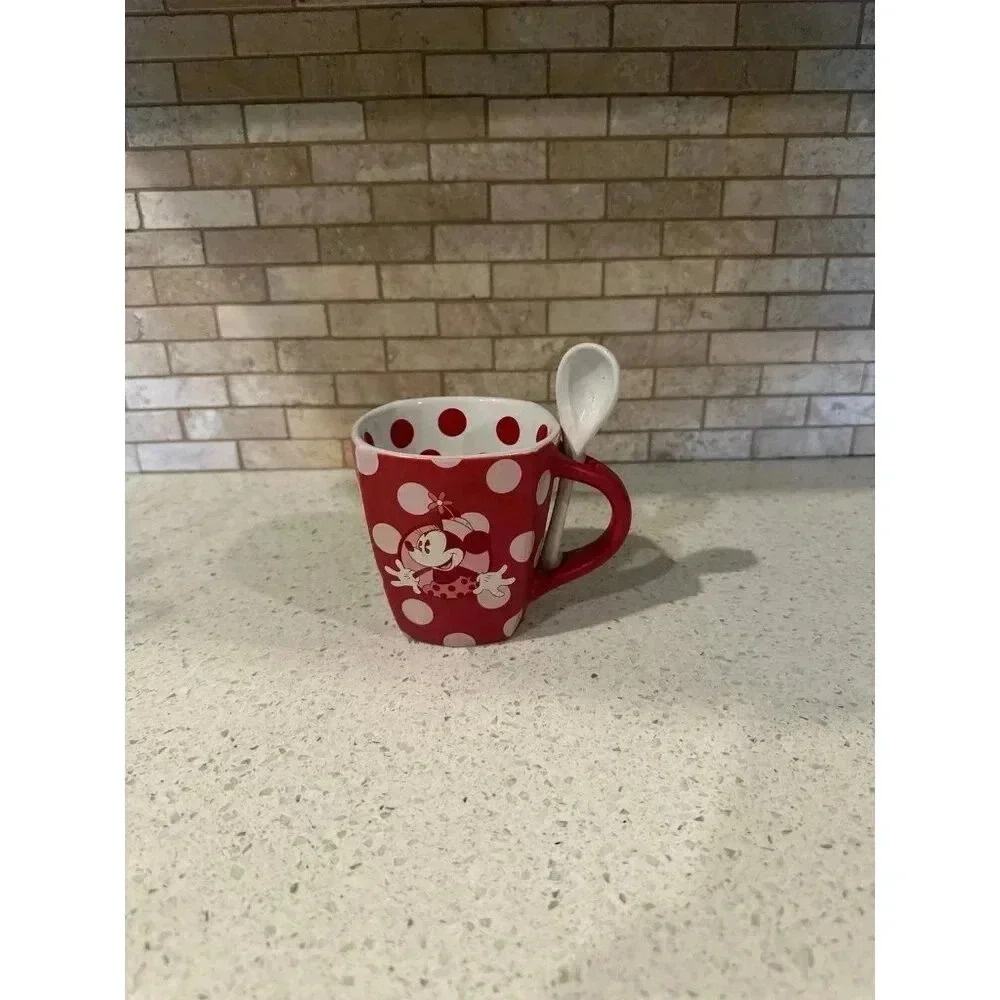 Disney Minnie‎ Mouse Square Coffee Cup Tea Mug Red White Pink Polka Dots new